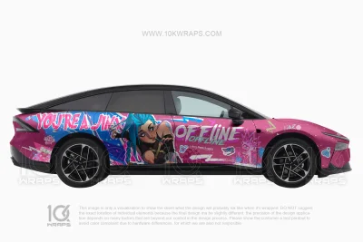 Jinx League of Legends Ford Mustang Anime Wrap – Custom Itasha Vinyl Design by 10KWRAPS
