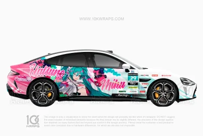 Hatsune Miku Racing Porsche 911 Car Wrap – Custom Anime Itasha Vinyl Design by 10KWRAPS