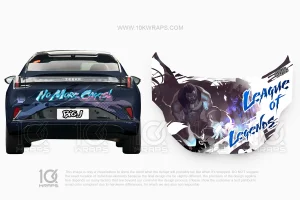 Sylas League of Legends Anime Car Wrap for Chevy Camaro – Custom Gaming-Inspired Design by 10KWRAPS Unleash raw rebel energy with this Sylas League of Legends custom car wrap, created by 10KWRAPS for a bold, high-impact performance build. Inspired by one of the most dangerous and charismatic champions in League of Legends, this wrap combines dark blue tones, neon cyan accents, aggressive graffiti-style lettering, and dramatic character artwork to create a wrap that feels powerful, chaotic, and unmistakably game-inspired. This design is perfect for drivers who want a wrap with a dark esports aesthetic, strong side impact, and a full custom show-car feel. Design Concept & Visual Style This wrap is built around Sylas from League of Legends, using a visual direction that feels intense, rebellious, and battle-ready. The overall style mixes esports branding, urban graffiti elements, and dark fantasy character art into one cohesive wrap concept. The visual style feels: Aggressive Dark and moody Gaming-inspired Futuristic Street-style Perfect for a performance car build The design uses a striking blend of: Deep navy blue Black White Electric cyan Light blue highlights Small pink accent streaks This color palette gives the wrap a high-energy competitive look while keeping it visually clean and premium. Image Design Analysis The uploaded images show both side views, plus a rear view and hood design, making it clear that this is a full custom wrap concept rather than a simple decal kit. Side 1 Analysis One side features a large Sylas portrait across the rear half of the body, with a darker, more serious expression. The center section includes large stylized typography reading “The Chains”, reinforcing Sylas’s identity and making the side layout feel strong and branded. The front side section includes layered sponsor-style logos and a glowing blue fantasy emblem, helping the design lean further into an esports / gaming team aesthetic. Side 2 Analysis The opposite side uses a more intense version of Sylas artwork with darker shadows and stronger contrast. Large graffiti-inspired typography stretches across the doors, creating a fast, aggressive flow from front to rear. The rear quarter panel includes oversized “SYLAS” lettering in bright cyan and black, making the back half of the car visually dominant and instantly recognizable. Rear View Analysis The rear view continues the theme with bold text reading “No More Cages!”, which fits Sylas’s rebellious identity perfectly. The back section stays clean but still highly thematic, helping the wrap look complete from every angle. Hood Design Analysis The hood graphic continues the League of Legends theme with character artwork and large text elements. This makes the front of the vehicle much more dramatic and gives the full wrap a complete show-car appearance. Overall Impression The overall design feels: Bold and rebellious Esports-inspired Dark and cinematic Strongly character-driven Great for a custom gaming-themed performance build Vehicle Fitment This wrap is listed as: Sylas League of Legends Anime Car Wrap – Chevy Camaro The design can be customized to fit the major visible sections of the vehicle, including: Hood Front fenders Doors Side skirts Rear quarter panels Rear section Optional bumper and trunk graphics Whether you want a side-dominant layout or a more complete full-wrap presentation, the design can be adjusted to fit your build. Key Features Custom Sylas League of Legends car wrap Gaming-inspired esports style design Large Sylas character artwork Dark blue, black, white, and electric cyan color scheme Graffiti-style typography and dynamic motion graphics Sponsor-style gaming logo details Rear “No More Cages!” themed graphic Matching hood artwork for a full custom look Ideal for show cars, gaming fans, and custom performance builds Printed on premium-quality vinyl Premium Vinyl Printing At 10KWRAPS, every custom wrap is printed using premium-quality vinyl for: Sharp artwork detail Strong color vibrancy Smooth gradient transitions Clean line definition Professional installation-ready output Each layout is prepared with real-world installation in mind, including panel breaks, body curves, trim alignment, and door gaps. This product includes the printed wrap graphics only. Professional installation is recommended for the best final result. Perfect For This Sylas wrap is ideal for: League of Legends fans Sylas mains and collectors Gamers who want a custom vehicle theme Performance car owners Esports-inspired builds Car meets and convention displays Show-car projects Drivers who want a dark, aggressive custom wrap Customization Available Need this design adjusted for your own car? 10KWRAPS can customize the layout based on your vehicle model, body style, and wrap coverage preference. We can modify: Character placement Text layout Color balance Sponsor/logo detail density Full wrap or partial wrap format Hood and rear graphics Fitment for other coupes, sedans, hatchbacks, SUVs, or sports cars Whether you want a full Sylas show-car wrap or a cleaner side graphic version, we can create a custom layout for your build. Why Choose 10KWRAPS? 10KWRAPS specializes in custom anime, gaming, and itasha wrap design and printing for cars, SUVs, motorcycles, and one-of-a-kind vehicle builds. We focus on: Vehicle-specific layout design High-resolution artwork Strong visual impact Premium vinyl printing Installation-friendly file preparation From concept to final print, 10KWRAPS helps turn your favorite game or character into a professional custom wrap.
