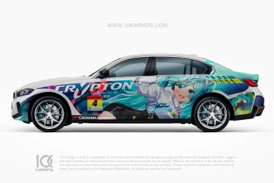 Hatsune Miku Racing BMW i3 Anime Vinyl Wrap – Custom Itasha Car Wrap by 10KWRAPS