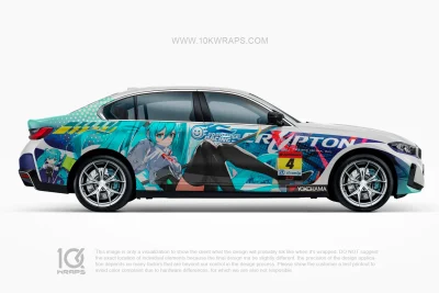 Hatsune Miku Racing BMW i3 Anime Vinyl Wrap – Custom Itasha Car Wrap by 10KWRAPS